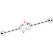 14G Pearly White Orb Pink Flower Industrial Barbell 38mm