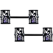 14G 9/16 Clear Purple Gem Black Gothic Hourglass Nipple Ring Set