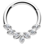 16G 5/16 Clear CZ Gem Seven Leaf Hinged Segment Ring