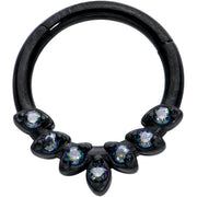 16G 5/16 Vitrail CZ Gem Black Seven Leaf Hinged Segment Ring