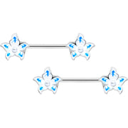 14G 9/16 Pearlescent Orb Flower Blue Barbell Nipple Ring Set