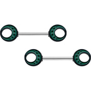 14G 9/16 Deep Green Moon Glow in the Dark Barbell Nipple Ring Set