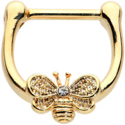 16G 5/16 Clear Gem Gold Tone Beauty Bee Cartilage Clicker