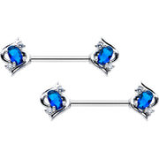 14G 9/16 Clear Blue Gem Oval Swirl Barbell Nipple Ring Set