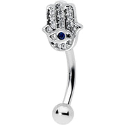 16G 5/16 Clear Blue Gem Eye Hamsa Hand Curved Eyebrow Ring