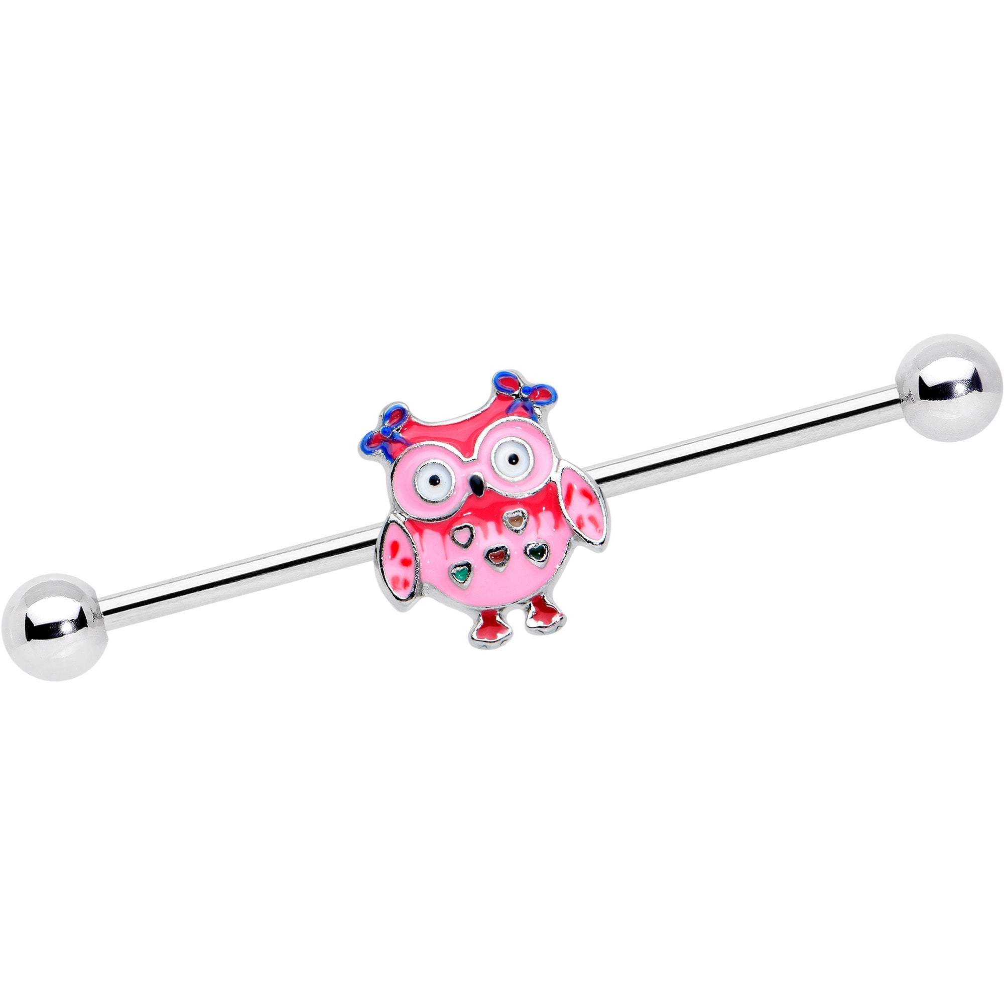 14G Owl Pink Bows Hearts Industrial Barbell 38mm