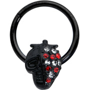 16G 3/8 Clear Red Gem Black Skull Halloween Hinged Segment Ring