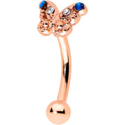 16G 5/16 Blue Gem Rose Gold Tone Butterfly Curved Eyebrow Ring