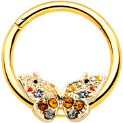 16G 3/8 Orange Gem Gold Hue Baroque Butterfly Hinged Segment Ring