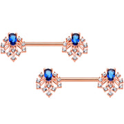 14G 9/16 Blue Gem Rosy Tone Glam Flare Barbell Nipple Ring Set