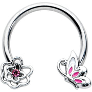 16G 3/8 Pink Butterfly Pink Gem Flower Horseshoe Circular Barbell