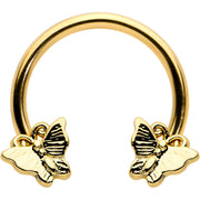 16G 3/8 Gold Tone Burnished Butterflies Horseshoe Circular Barbell