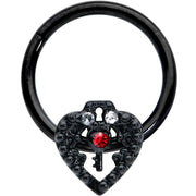 16G 3/8 Red Clear Gem Black Key Heart Hinged Segment Ring