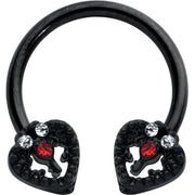 16G 3/8 Clear Red Gem Black Key Heart Horseshoe Circular Barbell