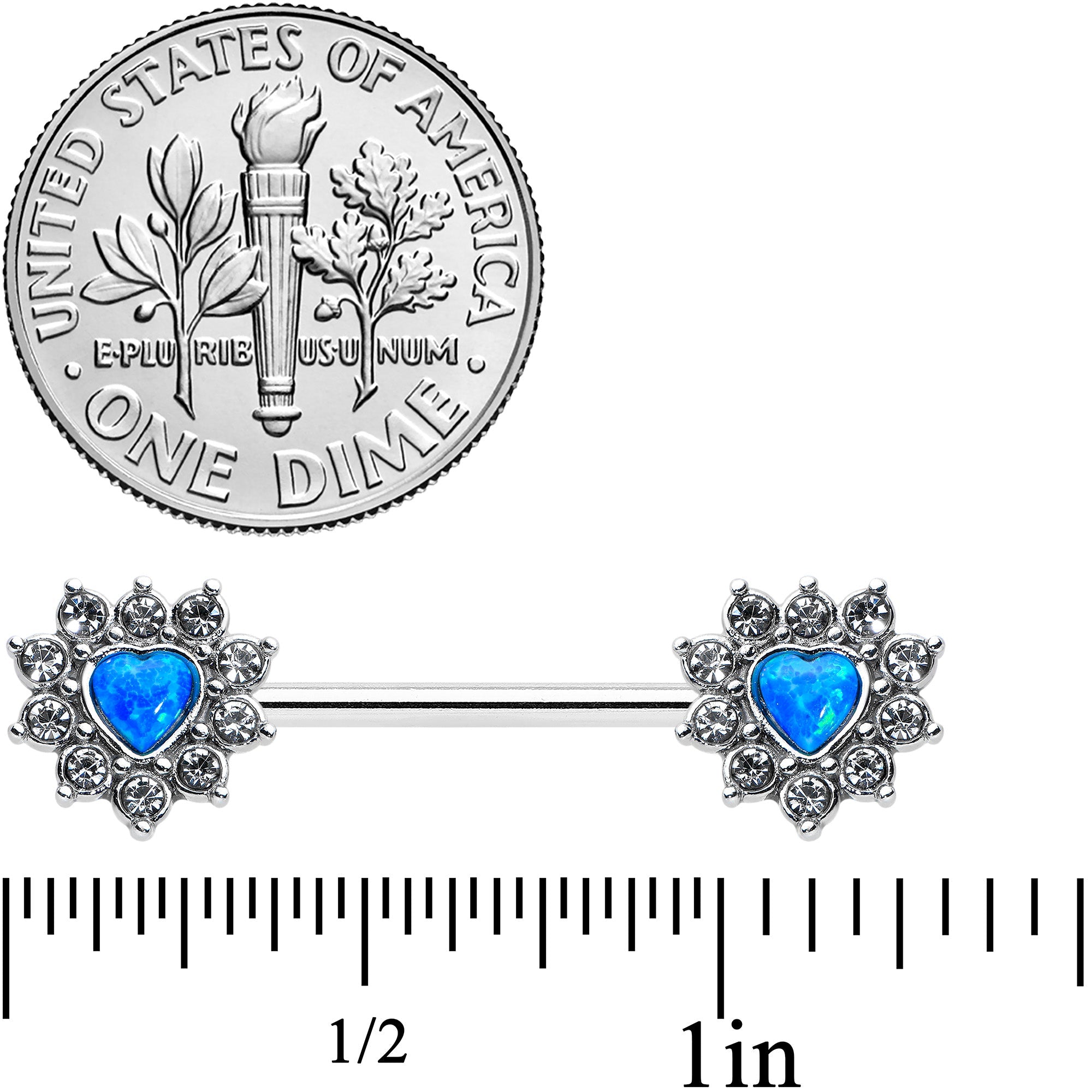 14G 9/16 Blue Synthetic Opal Sun Heart Nipple Ring Set