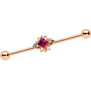 14G Red Gem Rose Gold Tone Octogram Star Industrial Barbell 38mm
