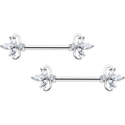 14G 9/16 Clear CZ Gem Double Heart Baroque Barbell Nipple Ring Set