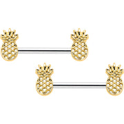 14G 9/16 Lacy Golden Pineapples Barbell Nipple Ring Set