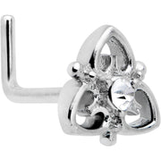 20G 1/4 Clear CZ Gem Triple Heart Triquetra L Shape Nose Ring