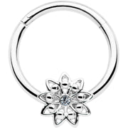 16G 3/8 Clear Gem Starry Flower Hinged Segment Ring