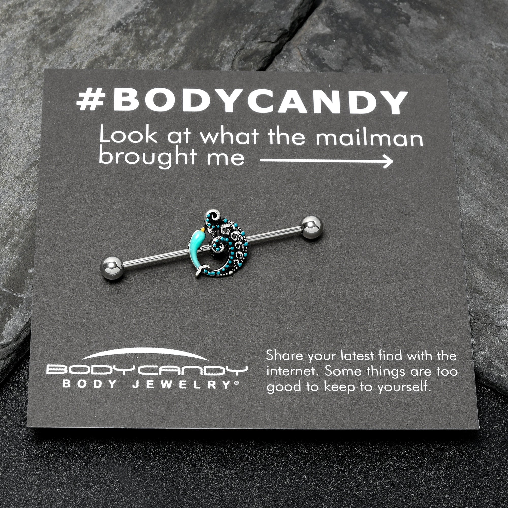 14G Leaping Blue Dolphin Industrial Barbell 38mm