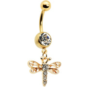 Clear Gem Gold Tone Flying Dragonfly Dangle Belly Ring