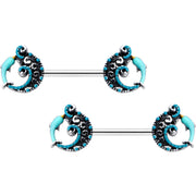 14G 9/16 Leaping Blue Dolphin Barbell Nipple Ring Set