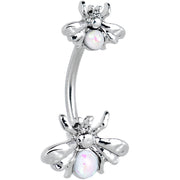 White Opalescent Bees Beautiful Insect Double Mount Belly Ring