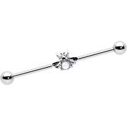 14G White Faux Opal Bee Beautiful Insect Industrial Barbell 38mm