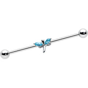 14G Blue Gem Simple Stylized Dragonfly Industrial Barbell 38mm