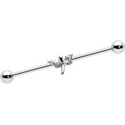 14G Clear Gem Simple Stylized Dragonfly Industrial Barbell 38mm