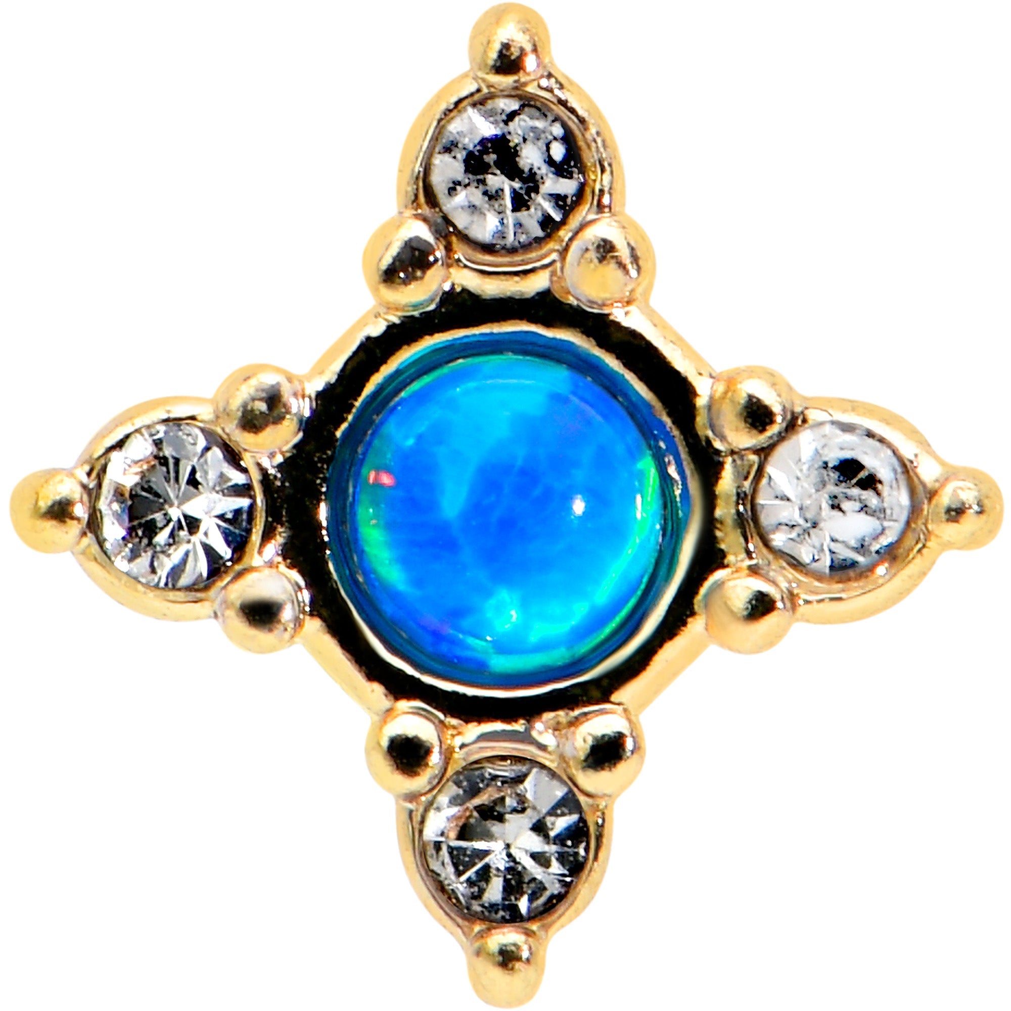 16G 1/4 Blue Synthetic Opal Gold Tone Rhombus Cartilage Earring
