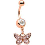 Clear Gem Rose Gold Tone Baroque Butterfly Rococo Dangle Belly Ring