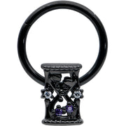 16G 3/8 Purple Gem Black Heart Goth Hourglass Hinged Segment Ring