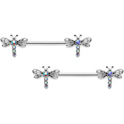 14G 9/16 Aurora Gem Ornate Dragonflies Barbell Nipple Ring Set