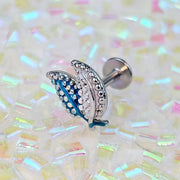 16G 1/4 Lovely Leaves Blue Cartilage Labret
