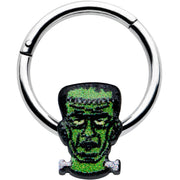 16G 3/8 Frankenstein Head Green Glow in Dark Hinged Segment Ring