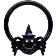 16G 3/8 Black Halloween Smiling Spider Witch Hinged Segment Ring