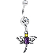 Clear Yellow Purple Gem Dragonfly Dangle Belly Ring