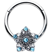 16G 3/8 Blue Clear Gem Opulent Flower Hinged Segment Ring