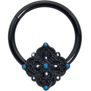 16G 3/8 Black Lacy Rhombus Blue Hinged Segment Ring