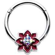 16G 3/8 Aurora Gem Poinsettia Flower Festive Hinged Segment Ring
