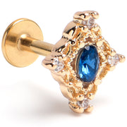 16G 1/4 Blue Gem Gold Tone Rich Rhombus Labret
