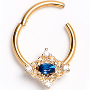 16G 3/8 Blue Gem Gold Tone Rich Rhombus Hinged Segment Ring