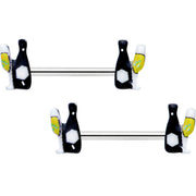 14G 9/16 Champagne Bottle Flute Yellow Barbell Nipple Ring Set