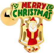 16G 1/4 Gold Tone Merry Christmas Santa Inlay Cartilage Earring