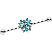 14G Blue CZ Gem Ornate Snowflake Industrial Barbell 38mm