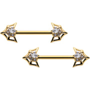 14G 5/8 Clear Gem Gold Tone Spider Bat Barbell Nipple Ring Set