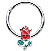 16G 3/8 Sweet Happy Rose Flower Hinged Segment Ring