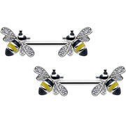 14G 9/16 Clear CZ Gem Honey Bees Barbell Nipple Ring Set